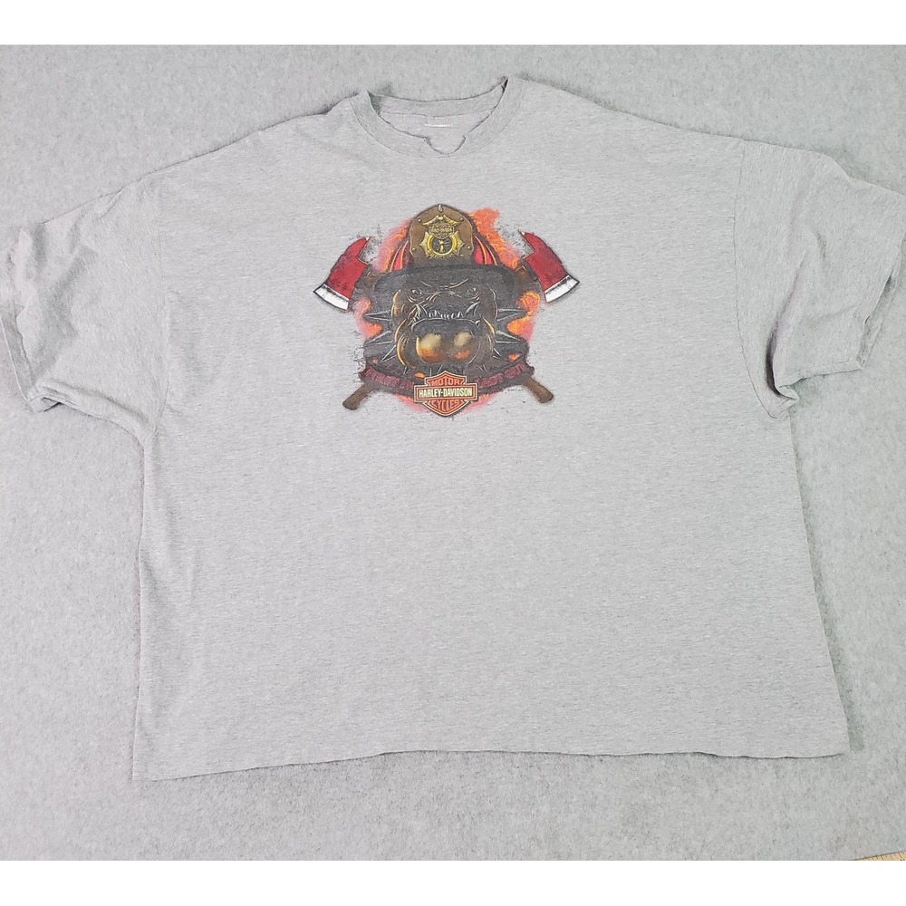 Harley-Davidson Shirt Mens 4XL Gray‎ Firefighter Bulldog Graphic Tee Mad River